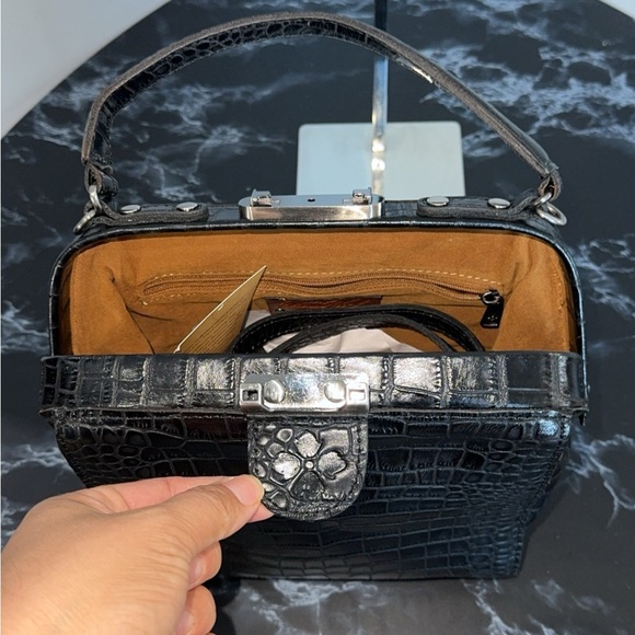 PATRICIA NASH Nela Satchel Black Leather Bag AUTHENTIC NWT (Broken Latch) - Picture 8 of 9